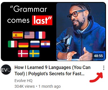A screenshot of a YouTube video. Click on the three vertical dots button to open the settings.