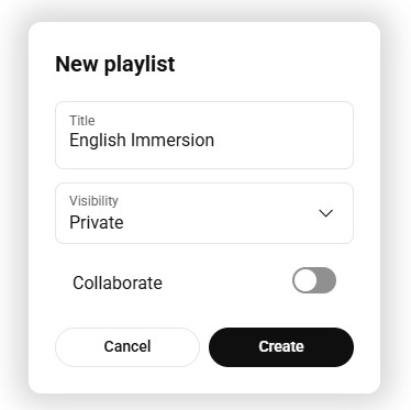 A screenshot of the New Playlist window where you can create a new YouTube playlist.